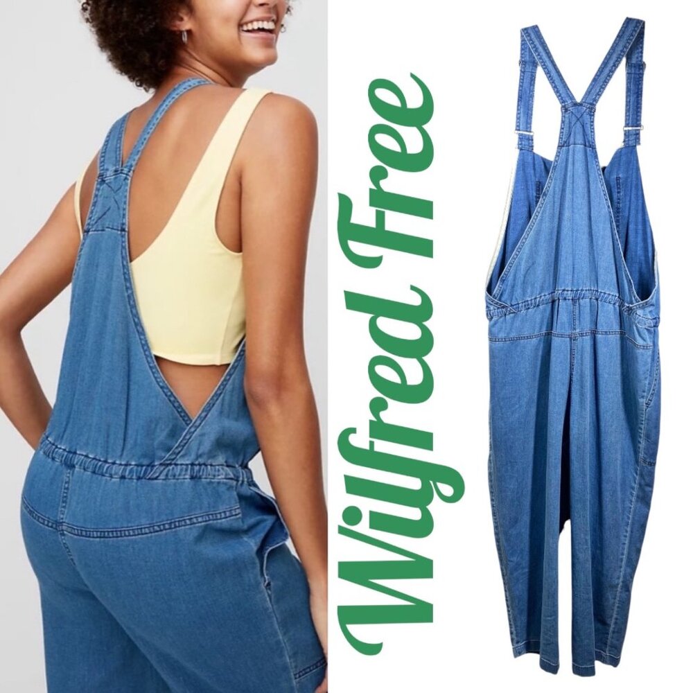 WILFRED FREE VALLETTA RELAXED BLUE DENIM CROPPED OVERALLS DRAWSTRING WAIST LARGE - Picture 4 of 13